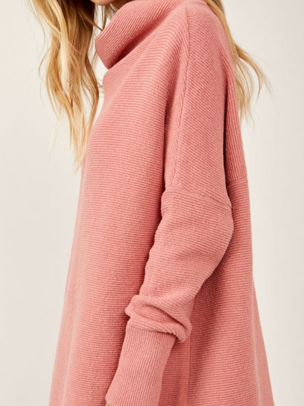 We The Free Free People Waffle Texture Knit Tunic Top Oversize Long Sleeve Shirt